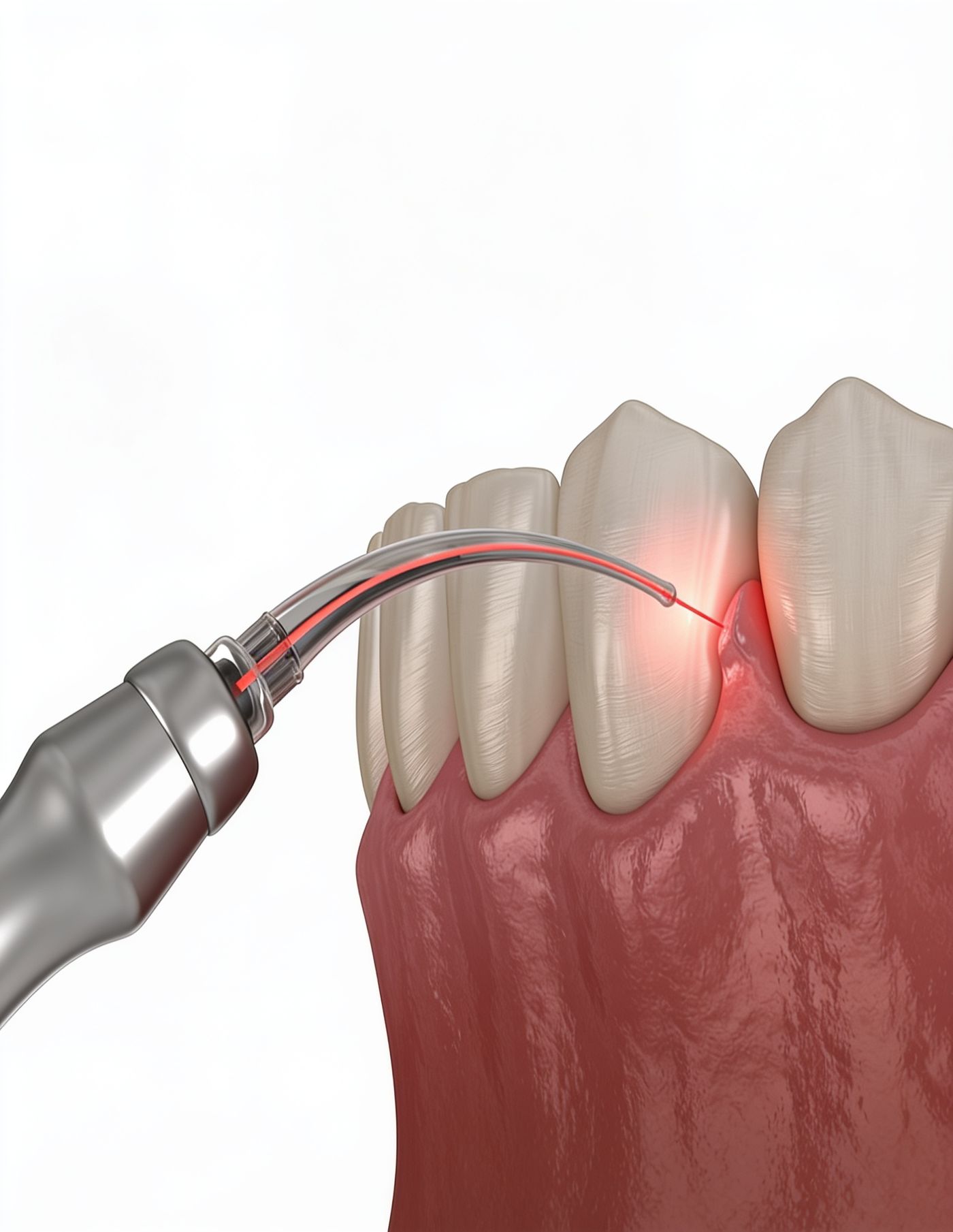 3D illustration of laser gum disease treatment targeting an inflamed gum pocket at iCare Dental IOI City Mall Putrajaya